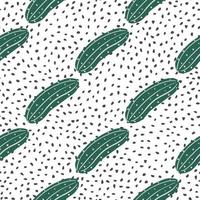 doodle padrão sem emenda de pepino em fundo de pontos pretos. papel de parede sem fim vegetal de pepinos. vetor