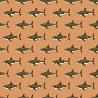tubarão sem costura padrão em fundo laranja. textura de peixes marinhos para qualquer finalidade. vetor
