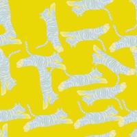 padrão sem emenda brilhante com silhuetas de tigre aleatório azul. fundo amarelo. arte de animais de safári. vetor