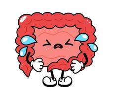 personagem de intestino triste chorando engraçado bonito. vector mão desenhada tradicional cartoon vintage, retrô, ícone de ilustração de personagem kawaii. isolado no fundo branco. chorar conceito de personagem de intestinos