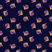 abstrato sem costura padrão em tons escuros com ornamento brilhante de magnólia amarelo e roxo. vetor