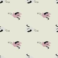 tons pastel branco e rosa guindaste pássaro animal padrão sem emenda no estilo doodle. fundo claro cinza. Estampa de animal. vetor