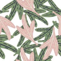 padrão de desenho sem costura isolado com elementos de folha reen e rosa da natureza. fundo branco. vetor