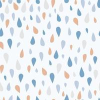padrão de tempo sem emenda de gota de chuva. gotas isoladas nas cores coral e azul sobre fundo branco. cenário isolado. vetor