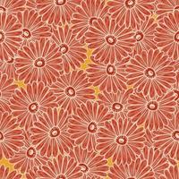 padrão sem emenda de natureza abstrata com impressão botânica de girassol vermelho contornado. fundo laranja. vetor