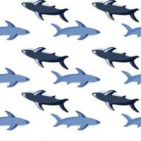 sem costura padrão isolado com estampa de formas de tubarão azul. fundo branco. ornamento subaquático do oceano. vetor