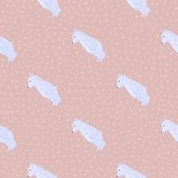 padrão sem emenda de estilo minimalista com estampa de pequenas silhuetas de urso polar. fundo pontilhado rosa pálido. vetor