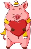 o porco feliz está segurando o amor pelo evento dos namorados