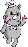 o rinoceronte feliz está servindo o bolo no restaurante vetor