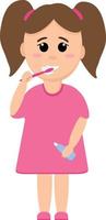 menina escova os dentes. plano. bandeira, panfleto. higiene, atendimento odontológico. vetor
