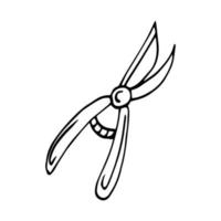 doodle desenhado de mão de podador. , minimalismo, escandinavo, monocromático, nórdico. ferramenta de jardim, poda de plantas. adesivo, ícone. vetor