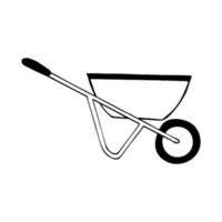 doodle desenhado de mão de carrinho de mão de jardim. , minimalismo, escandinavo, monocromático, nórdico. jardinagem, inventário. adesivo, ícone. vetor