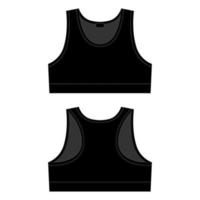 sutiã esportivo preto esboço técnico. modelo de design de roupas íntimas esportivas femininas. vetor