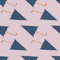 padrão sem emenda de ornamento de guarda-chuva doodle azul marinho. fundo lilás claro. vetor