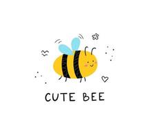 abelha fofa desenhada de mão engraçada com letras. ótimo para canecas, cartazes e t-shirts. ilustração vetorial. vetor