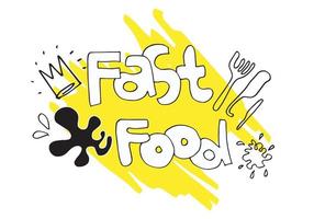 design de menu de fast food e ilustração vetorial desenhada à mão de fast food. vetor