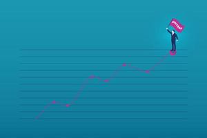 empresário segurando a bandeira de sucesso em cima do gráfico. aumentar o gráfico aumentar as vendas de lucro e o fundo de investimento vetor