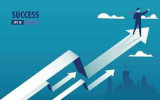 conceito de seta de negócios com empresário na seta voando para o sucesso. crescer gráfico para cima aumentar as vendas de lucro e investimento. vetor de fundo