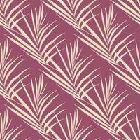 padrão de costura de natureza estilizada com elementos de folhas de samambaia doodle. ornamento de folhagem silhuetas abstratas em fundo roxo pastel. vetor