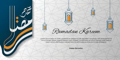fundo de ramadan kareem com design de lanterna plana. A média do texto árabe é ramadan kareem. vetor