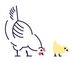galinha branca com pintinho amarelo bicando ilustração vetorial plana. conceito de criação de aves domésticas. elemento de design isolado de galinha mãe com contorno. avicultura, símbolo de galinheiro em fundo branco vetor
