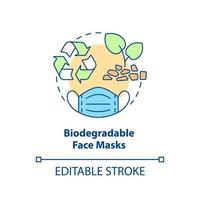 ícone do conceito de máscaras faciais biodegradáveis. máscaras faciais descartáveis ecogicamente amigáveis, compostáveis, ilustração de linha fina de ideia abstrata. desenho de cor de contorno isolado de vetor. traço editável vetor