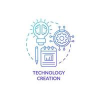 ícone do conceito de fabricação de tecnologia. desenvolver novo produto. investigar a solução do problema. ilustração de linha fina de idéia abstrata de inovação da indústria. desenho de cor de contorno isolado de vetor