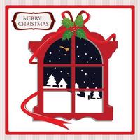 design de cartão de feliz natal com árvore de natal dentro da janela vetor