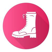 botas militares rosa design plano ícone de glifo sombra longa. sapatos ásperos do exército feminino. calçado robusto feminino para a temporada de outono, primavera e inverno. acessório de roupas femininas. ilustração em vetor silhueta