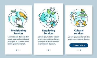 serviços do ecossistema integrando a tela da página do aplicativo móvel com conceitos lineares. provisionamento, regulação de serviços passo a passo instruções gráficas. ux, ui, modelo de vetor gui com ilustrações