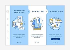 gerenciando o modelo de vetor de integração de pneumonia. site móvel responsivo com ícones. passo a passo da página da web telas de 3 etapas. conceito de cores de hospitalização e atendimento domiciliar com ilustrações lineares
