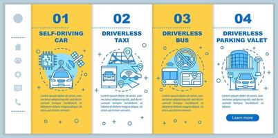 modelo de vetor de páginas da web móvel da indústria automobilística sem motorista. ideia de interface de site de smartphone responsivo com ilustrações lineares. telas passo a passo da página da web. conceito de cor