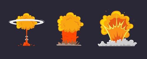 conjunto de efeito de ilustração de explosão. explosão de quadrinhos, bombas e conjunto de explosão. vetor