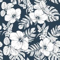 padrão floral sem costura hibisco e flores de frangipani abstraem o fundo desenho de mão de ilustração vetorial para textura de design de impressão de tecido vetor