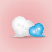 Bolha de bate-papo de amor branco azul 3D no fundo rosa. conceito de mensagem de mídia social vetor
