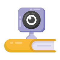 ícone de webcam com livreto, ícone de aprendizado online vetor