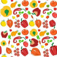 sem costura padrão com legumes em estilo cartoon. textura vetorial. ícones planas pimenta, rabanete, tomate. comida saudável vegetariana. vetor