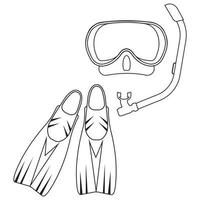 máscara de mergulho e barbatanas, contorno de ilustração vetorial isolado vetor