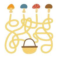 jogo de labirinto para crianças. labirinto engraçado. planilha de educação. cogumelos e cesta vetor