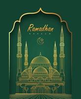 design de ramadan kareem com ilustração vetorial de fundo de arte de linha de mesquita vetor