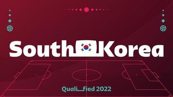 bandeira da coreia do sul e texto no fundo do torneio de futebol de 2022. padrão de futebol de ilustração vetorial para banner, cartão, site. bandeira nacional coreia do sul. vetor