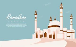 ilustração vetorial ramadhan kareem com mesquita de quatro pilares ao fundo vetor