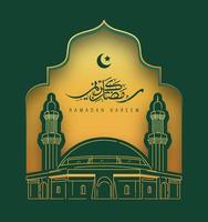 design de ramadan kareem com ilustração vetorial de fundo de arte de linha de mesquita vetor