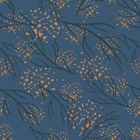 padrão de noite de floresta sem costura desenhado à mão com impressão de silhuetas de ramos aleatórios. fundo com salpicos. vetor
