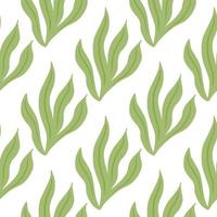 algas isoladas greenseamless doodle padrão em estilo doodle. fundo branco. pano de fundo aquático da flora. vetor