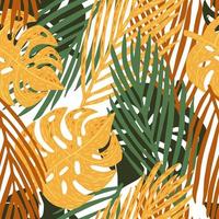 padrão sem emenda tropical em fundo branco. folhas coloridas desenhadas à mão de monstera, banana e palma para tecido de design. vetor