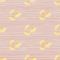 sem costura padrão botânico de verão com formas simples de flores de camomila amarela. fundo listrado rosa. vetor