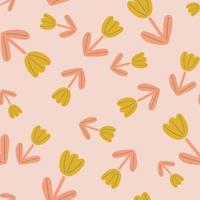padrão sem emenda de elementos de flores de tulipa simples aleatório amarelo. fundo rosa pastel. estilo abstrato. vetor