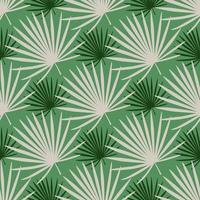 natureza fã palma ramos silhuetas sem costura doodle padrão. tons pastel folhagem colorida sobre fundo verde. vetor