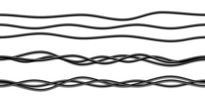 cabos de eletricidade pretos realistas de vetor. isolado no fundo branco. vetor